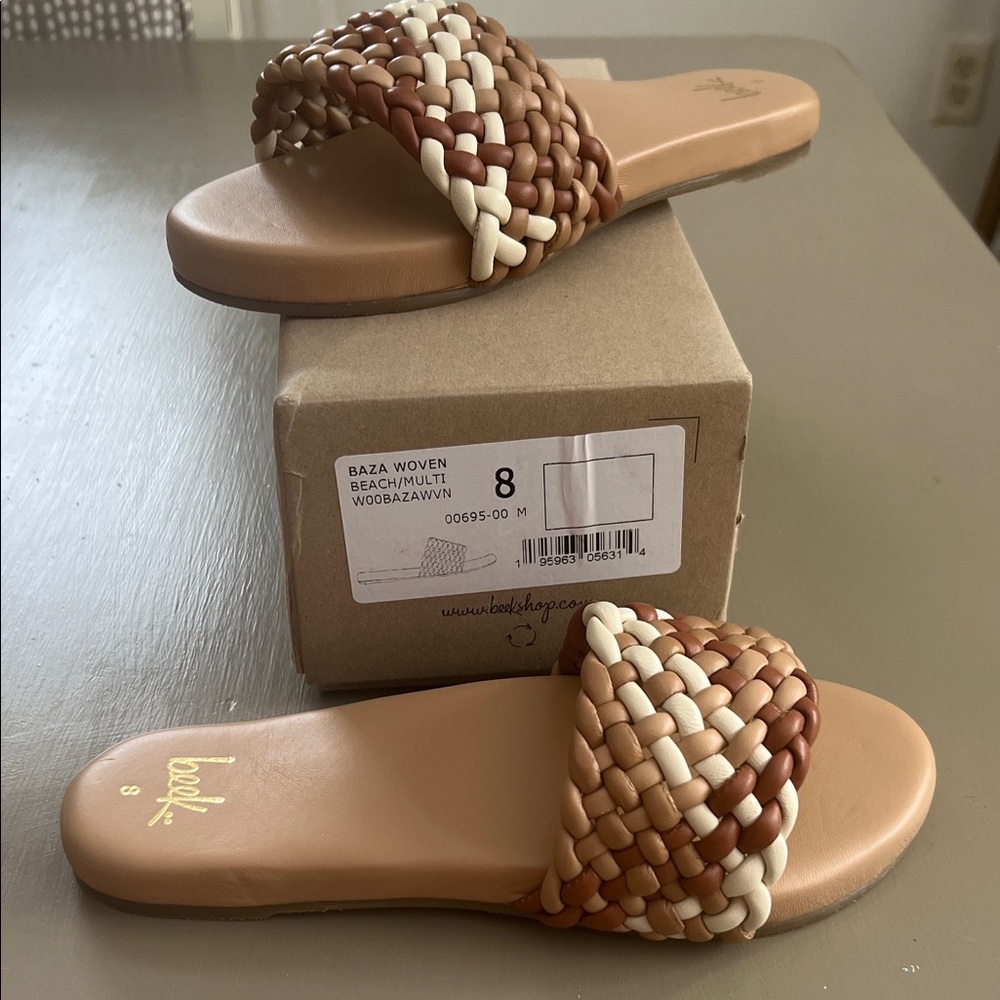 NWT BEEK Baza Woven Slide Sandals - Brown and Cream
